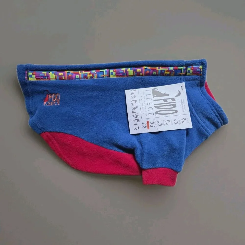 Fido Fleece Cozy Dog Jacket Size 16 Red Blue Ribbon Multicolor Vintage 90s
